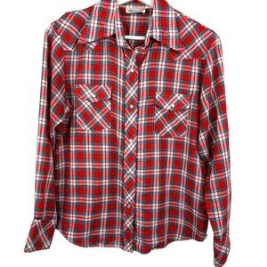 Vintage Kmart Shirt Mens 34 Red Black Permanent Press Pearl Snap Western